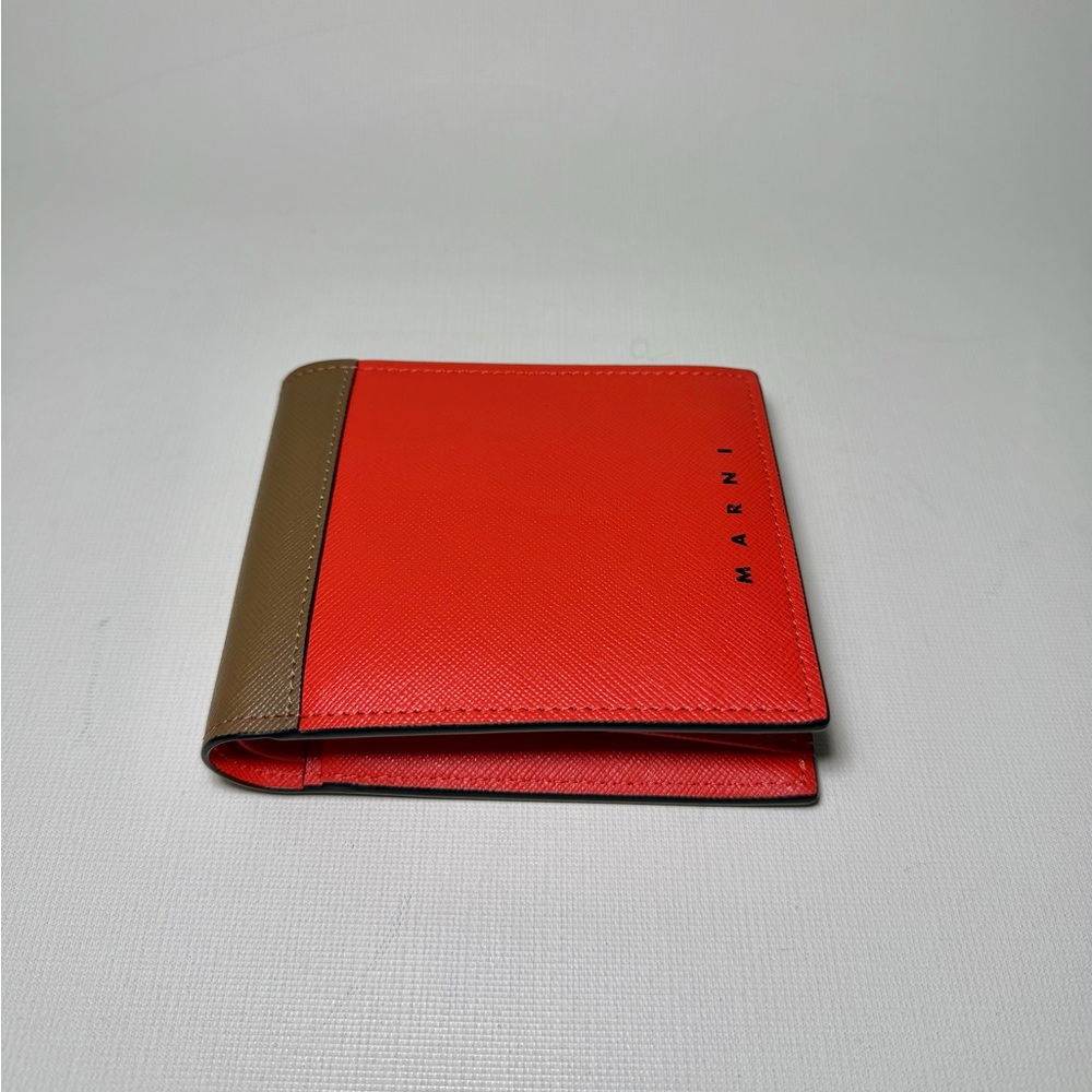(New) Marni red and brown color-block bi-fold wallet.